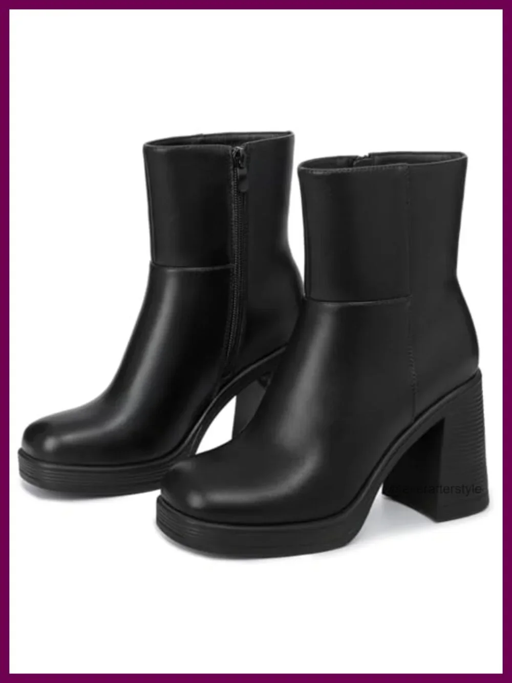 Women's Square Toe Platform Ankle Boots Chunky Heel Zip Side PU Leather